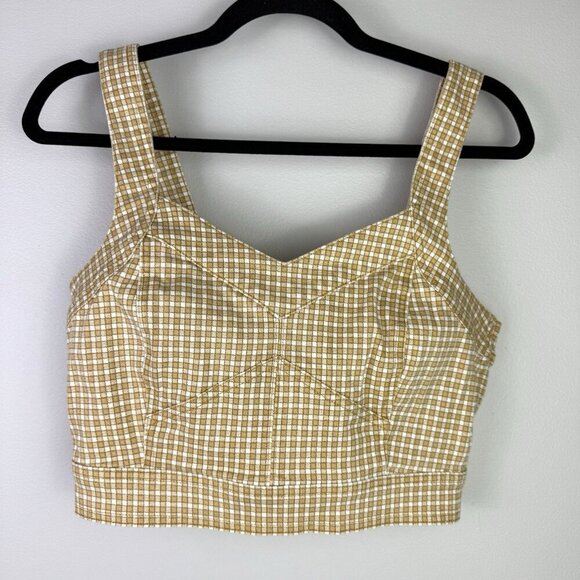 Madewell Women's Gold Mini Check Denim Supercrop Tank Top Sweetheart Neck Sz 12 - Picture 4 of 10